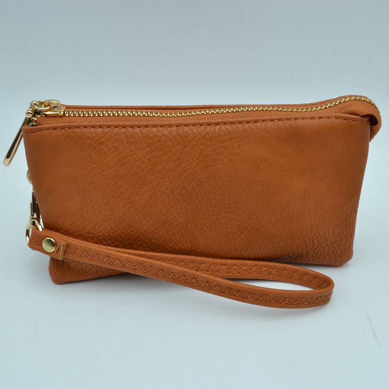 Minimalist Wristlet Clutch Bag with Metallic Zipper - Brown - Clutch Bags