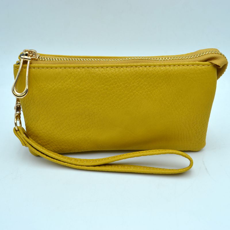 Minimalist Wristlet Clutch Bag with Metallic Zipper - Yellow - Clutch Bags