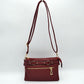 Multi-Zipper Crossbody Bag with Adjustable Strap and Gold Hardware - Burgundy - Crossbody Bags