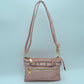 Multi-Zipper Crossbody Bag with Adjustable Strap and Gold Hardware - Blush - Crossbody Bags