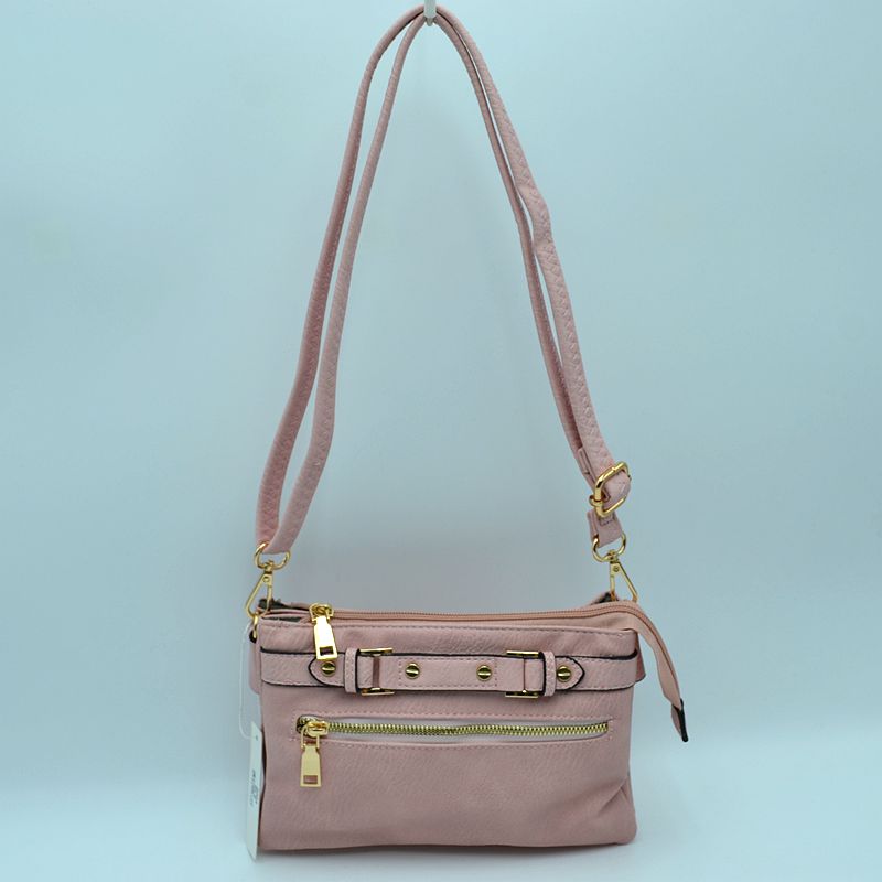 Multi-Zipper Crossbody Bag with Adjustable Strap and Gold Hardware - Blush - Crossbody Bags
