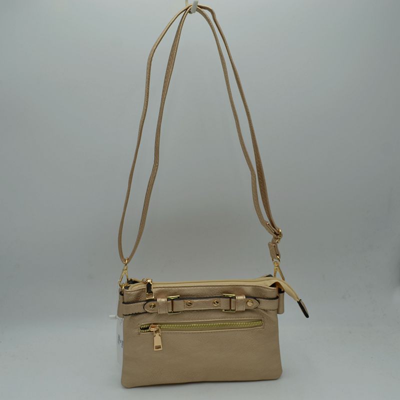 Multi-Zipper Crossbody Bag with Adjustable Strap and Gold Hardware - Gold - Crossbody Bags