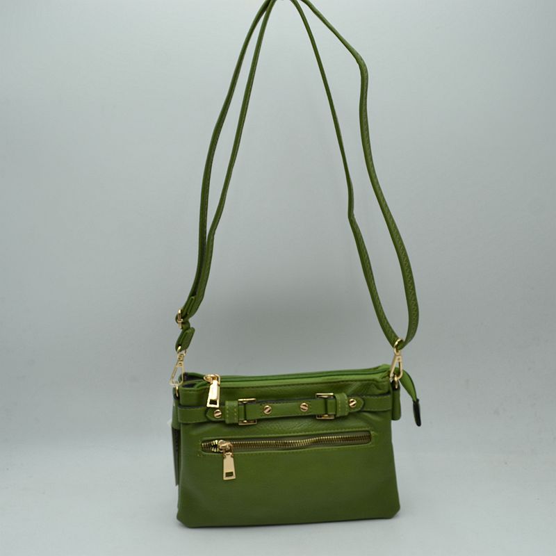 Multi-Zipper Crossbody Bag with Adjustable Strap and Gold Hardware - Green - Crossbody Bags