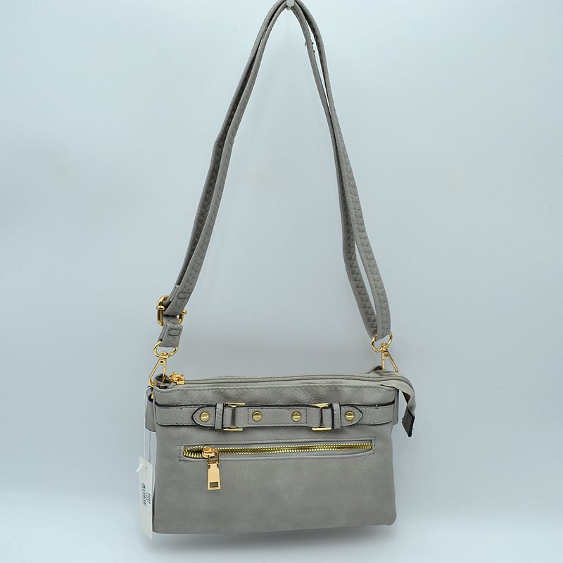 Multi-Zipper Crossbody Bag with Adjustable Strap and Gold Hardware - Gray - Crossbody Bags