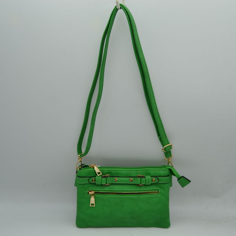Multi-Zipper Crossbody Bag with Adjustable Strap and Gold Hardware - Kelly Green - Crossbody Bags