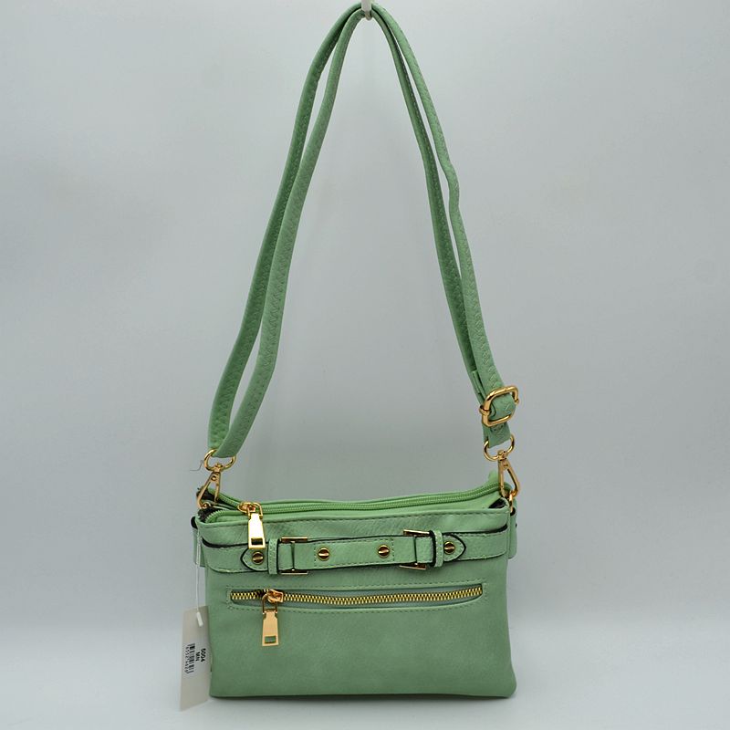 Multi-Zipper Crossbody Bag with Adjustable Strap and Gold Hardware - Mint - Crossbody Bags
