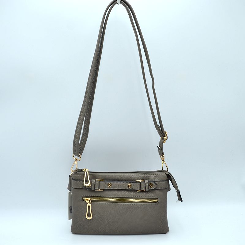 Multi-Zipper Crossbody Bag with Adjustable Strap and Gold Hardware - Steel - Crossbody Bags
