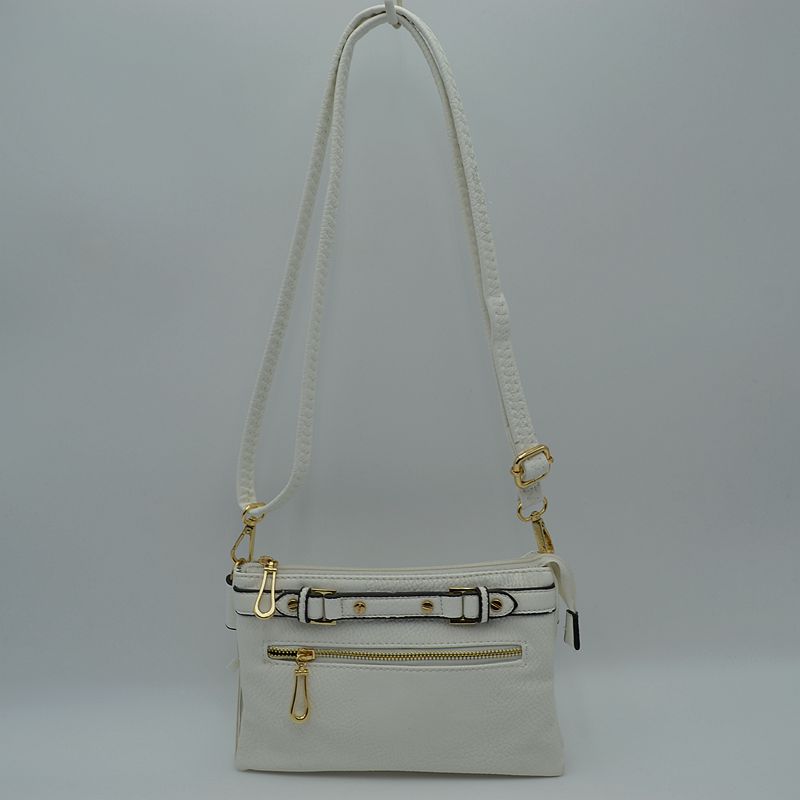 Multi-Zipper Crossbody Bag with Adjustable Strap and Gold Hardware - Clear White - Crossbody Bags