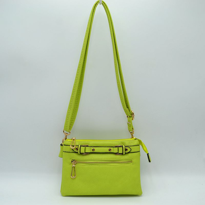 Multi-Zipper Crossbody Bag with Adjustable Strap and Gold Hardware - Light Green - Crossbody Bags