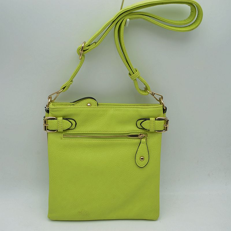 Buckle Accent Crossbody Bag with Front Zipper Pocket - Light Green - Cross Body Bag