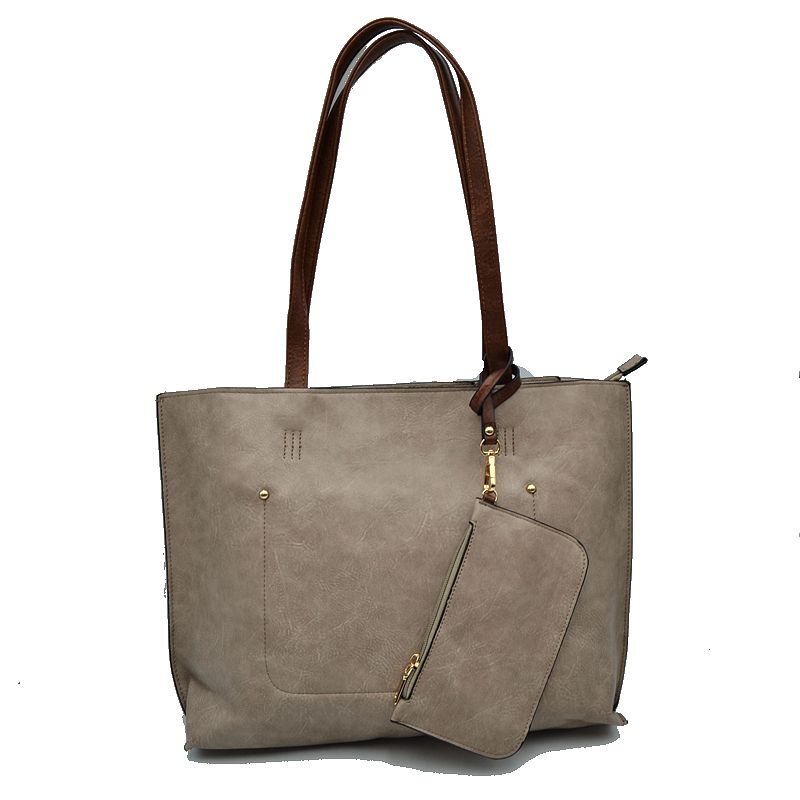 PU Vegan Leather 2 in 1 Tote Crossbody Handbag - Tote Bag