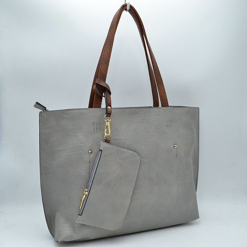 PU Vegan Leather 2 in 1 Tote Crossbody Handbag - Tote Bag