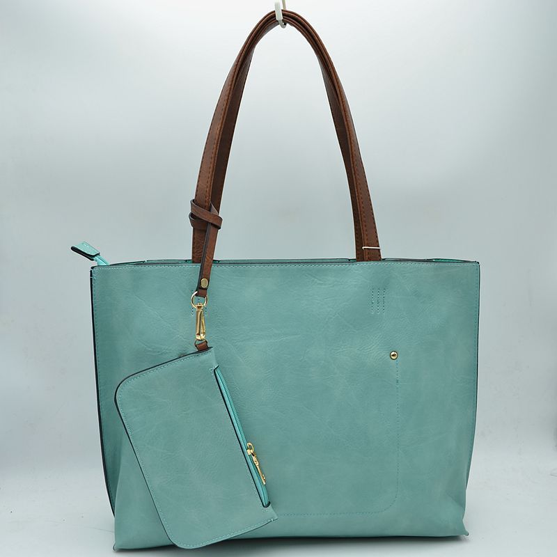 PU Vegan Leather 2 in 1 Tote Crossbody Handbag - Light/green - Tote Bag
