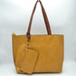 PU Vegan Leather 2 in 1 Tote Crossbody Handbag - Mustard - Tote Bag
