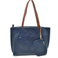 PU Vegan Leather 2 in 1 Tote Crossbody Handbag - Navy/ Brown - Tote Bag