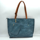 PU Vegan Leather 2 in 1 Tote Crossbody Handbag - Royal Blue/ Brown - Tote Bag