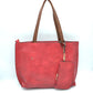 PU Vegan Leather 2 in 1 Tote Crossbody Handbag - Red - Tote Bag