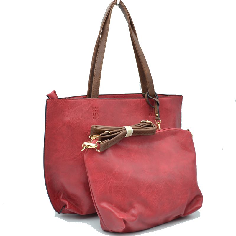PU Vegan Leather 2 in 1 Tote Crossbody Handbag - Tote Bag