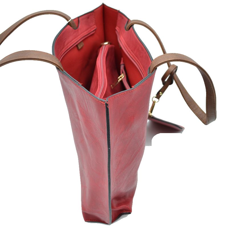 PU Vegan Leather 2 in 1 Tote Crossbody Handbag - Tote Bag