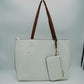 PU Vegan Leather 2 in 1 Tote Crossbody Handbag - White/ Brown - Tote Bag