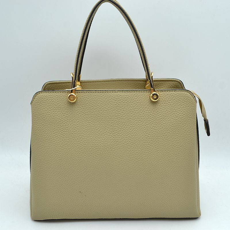 Structured Top Handle Handbag with Zipper Closures - Beige - Hand Bag