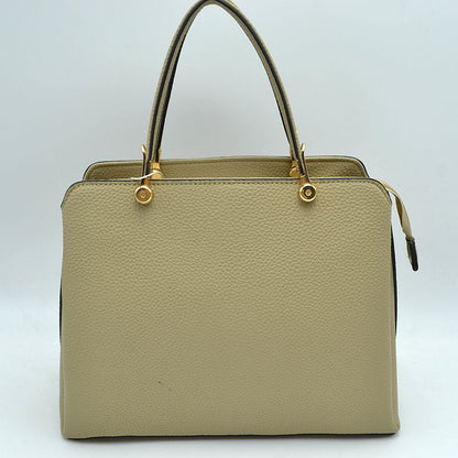Structured Top Handle Handbag with Zipper Closures - Beige - Hand Bag