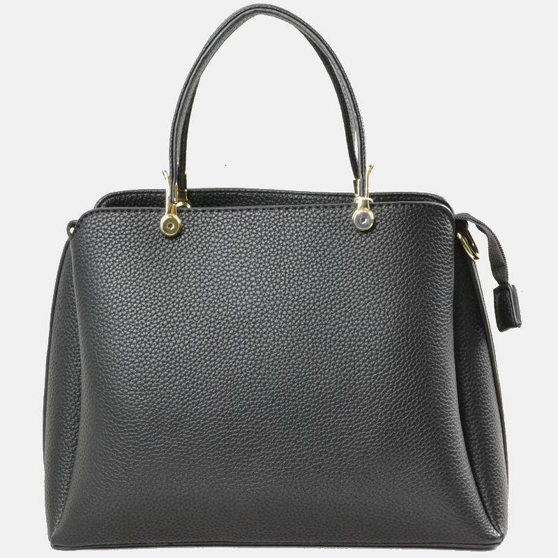 Structured Top Handle Handbag with Zipper Closures - Black - Hand Bag