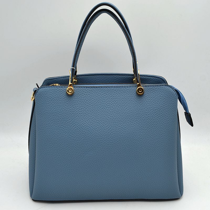 Structured Top Handle Handbag with Zipper Closures - Blue - Hand Bag