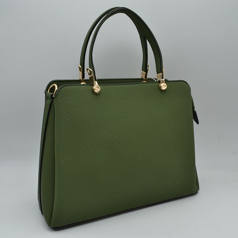 Structured Top Handle Handbag with Zipper Closures - Dark Green - Hand Bag