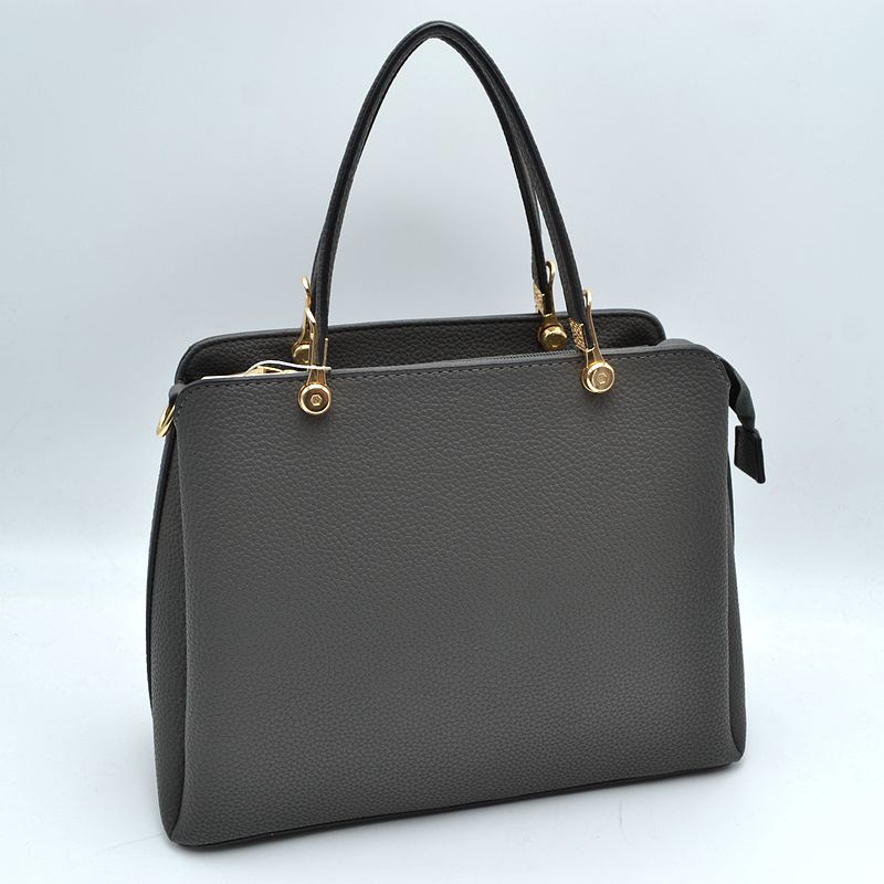 Structured Top Handle Handbag with Zipper Closures - Dusty Gray - Hand Bag
