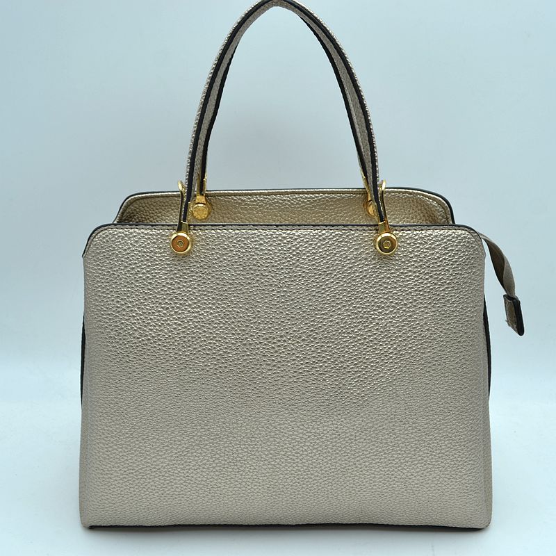 Structured Top Handle Handbag with Zipper Closures - Dusty Silver - Hand Bag