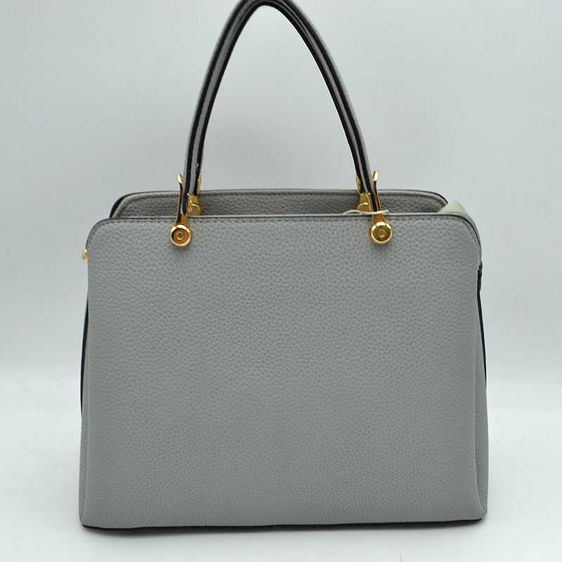 Structured Top Handle Handbag with Zipper Closures - Gray - Hand Bag