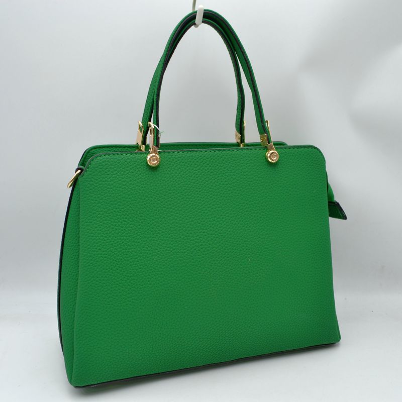 Structured Top Handle Handbag with Zipper Closures - Kelly Green - Hand Bag