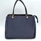 Structured Top Handle Handbag with Zipper Closures - Navy Blue - Hand Bag