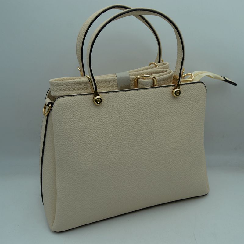 Structured Top Handle Handbag with Zipper Closures - Off White - Hand Bag