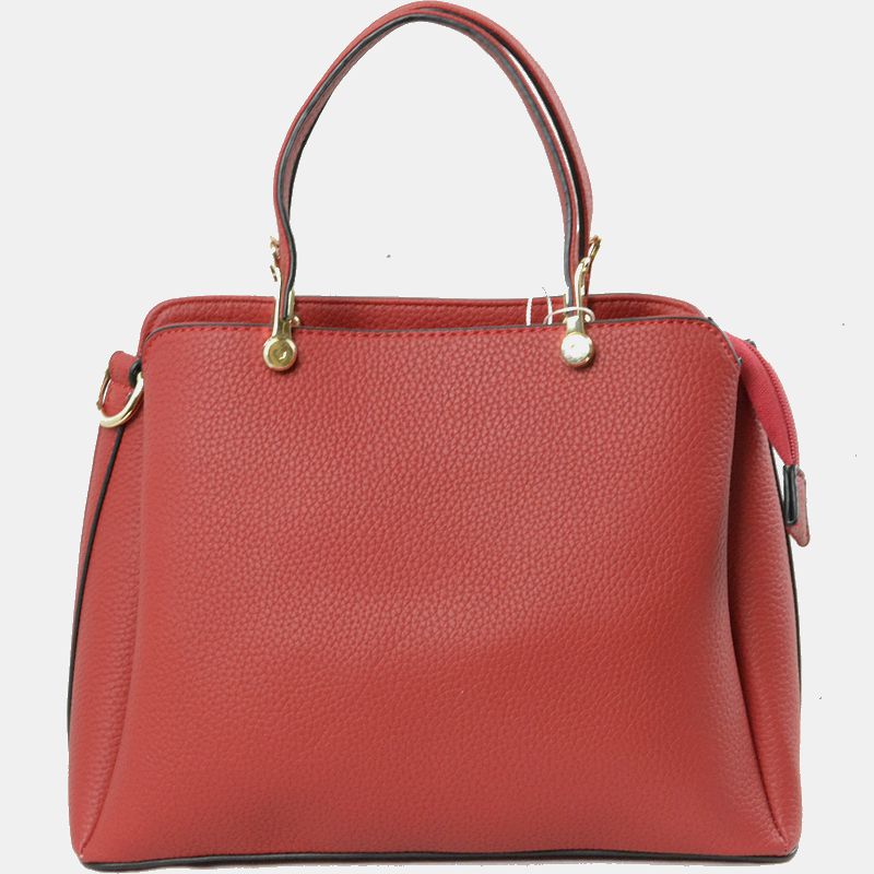 Structured Top Handle Handbag with Zipper Closures - Red - Hand Bag