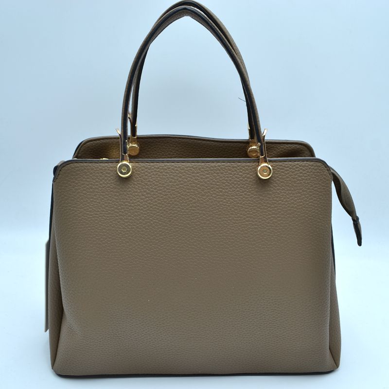 Structured Top Handle Handbag with Zipper Closures - Stone - Hand Bag
