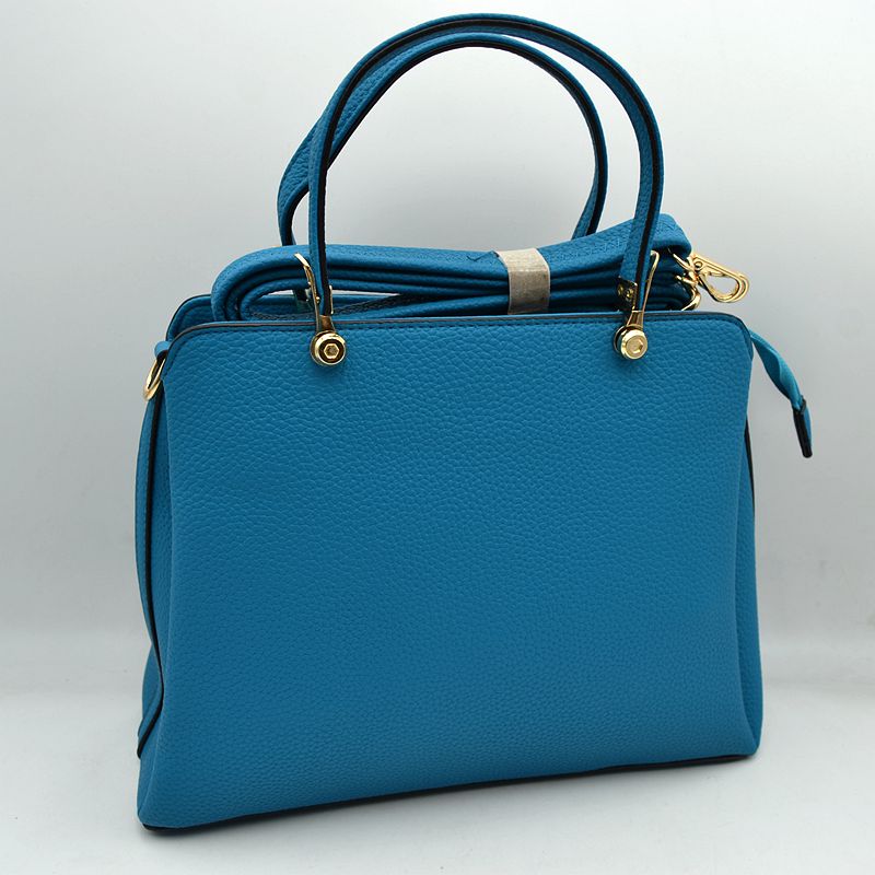 Structured Top Handle Handbag with Zipper Closures - Turquoise - Hand Bag