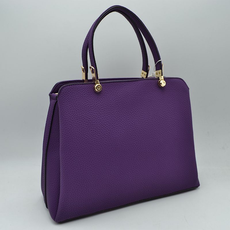 Structured Top Handle Handbag with Zipper Closures - Violet - Hand Bag