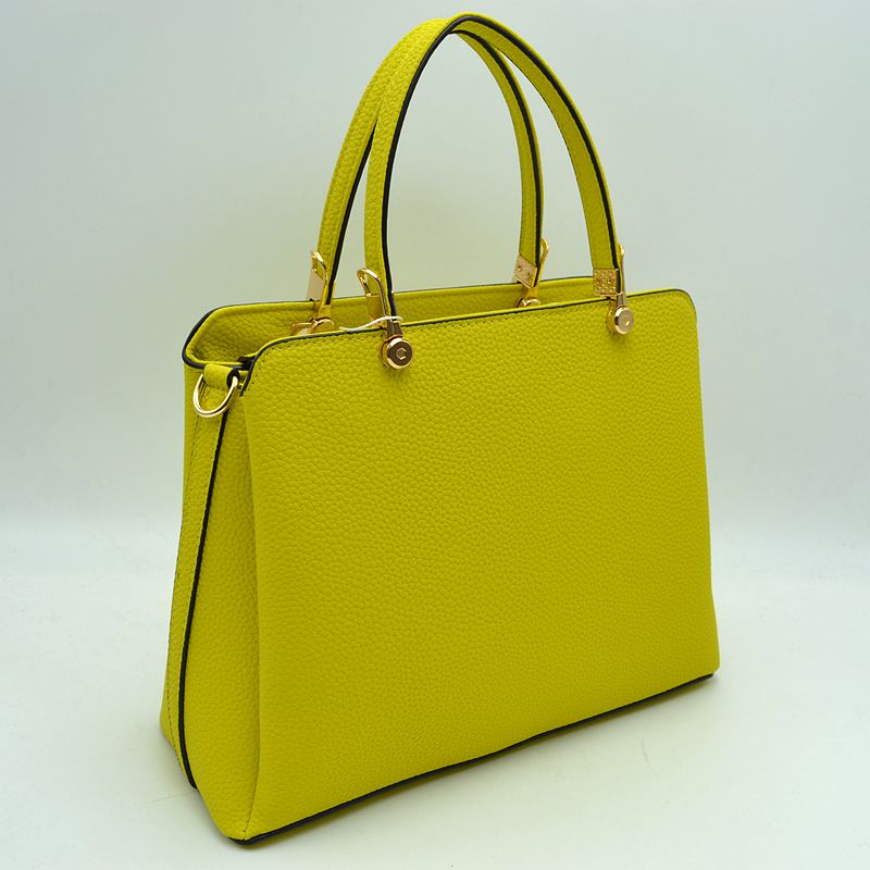 Structured Top Handle Handbag with Zipper Closures - Yellow - Hand Bag
