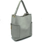 2-in-1 Chic Satchel Side Pocket Bucket Bag with Long Strap - Tote Bag