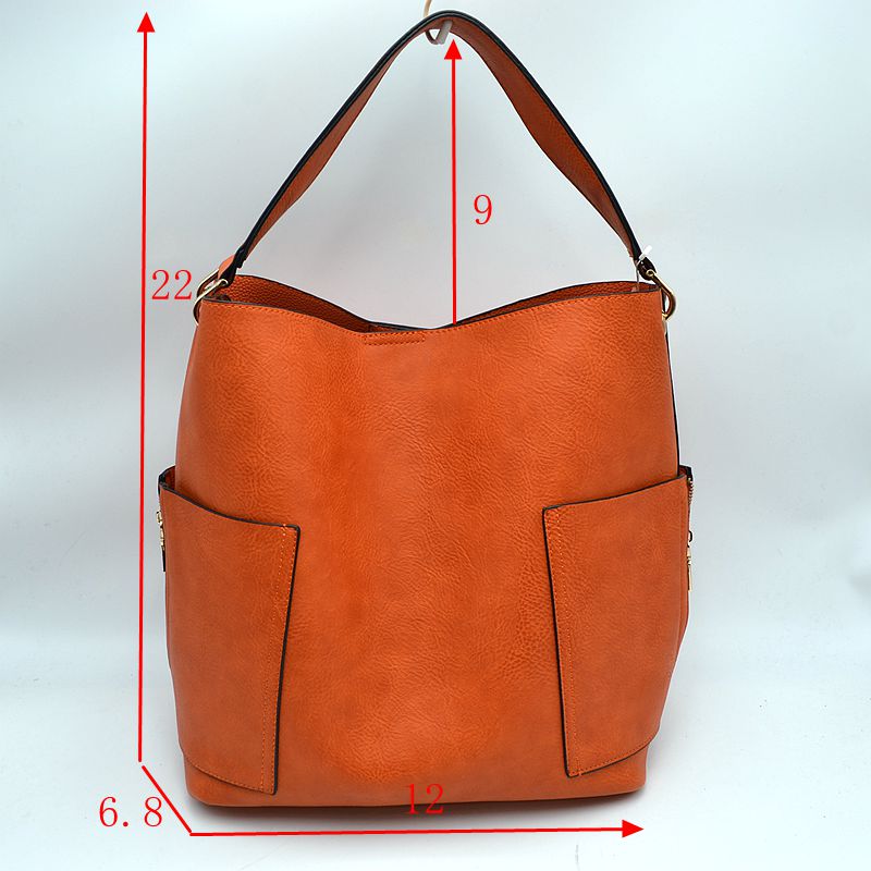 2-in-1 Chic Satchel Side Pocket Bucket Bag with Long Strap - Tote Bag