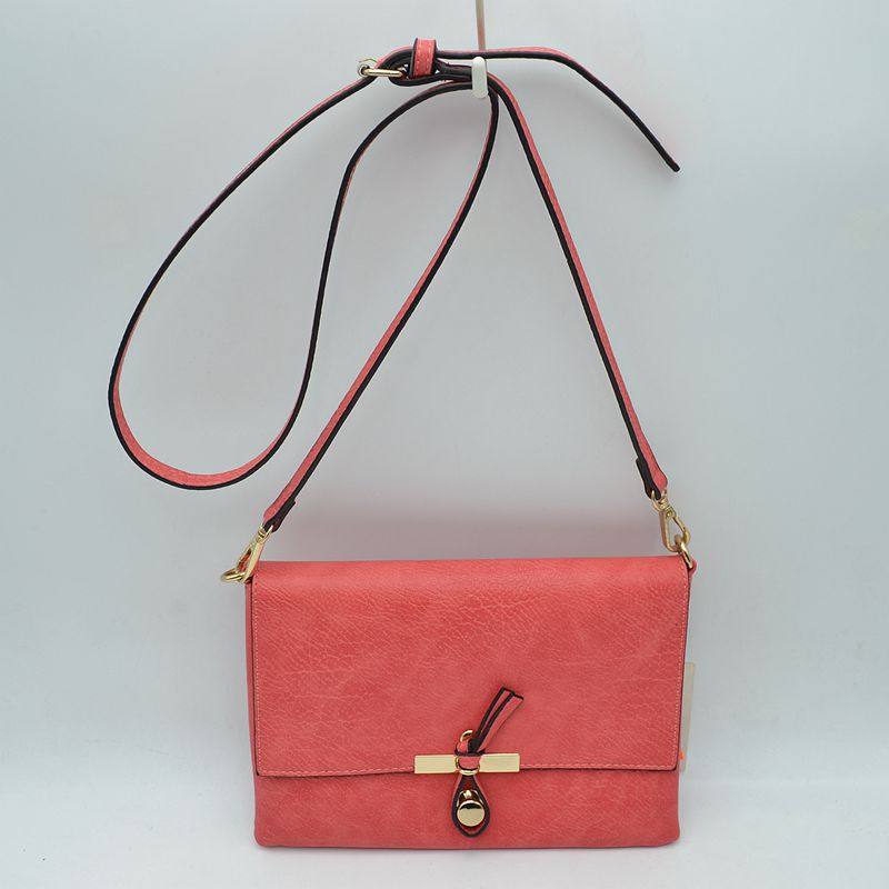 Knot Accent Flap Crossbody Bag with Adjustable Strap - Peach - Cross Body Bag