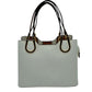 White Textured Faux Leather Horseshoe Handle Women's Tote Bag, featuring an eye-catching textured faux leather exterior and a horseshoe-shaped handle. The bag has a spacious interior, perfect for days when you need to carry a lot of items. Its structure and design ensure that your items will stay secure even on the go.