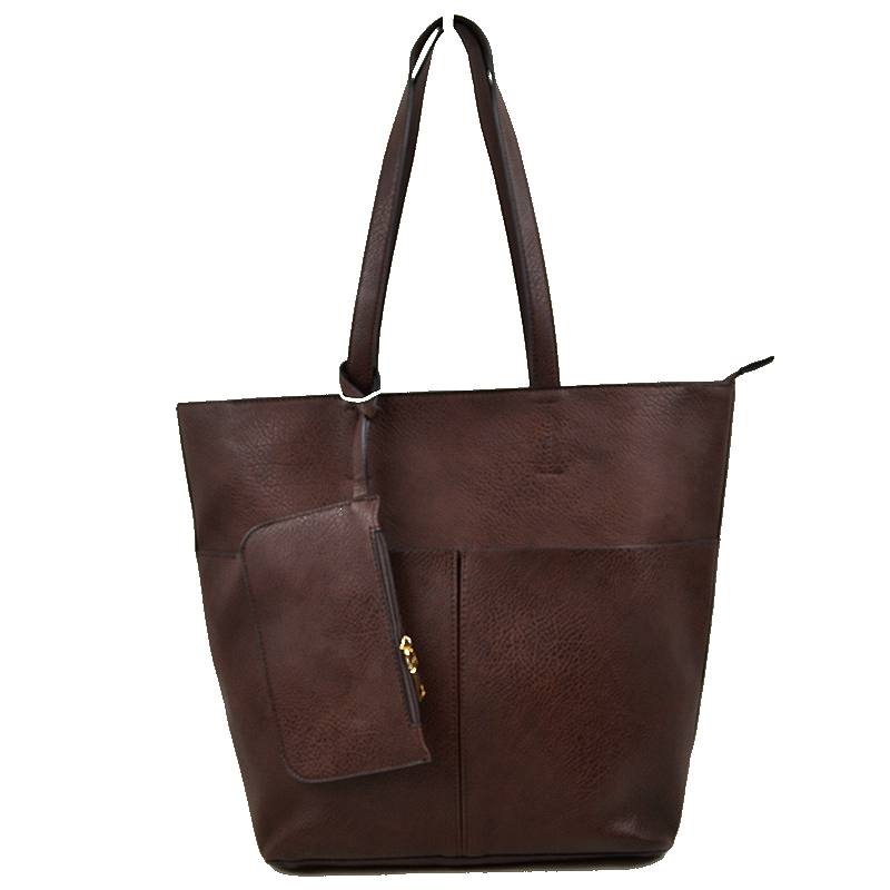 3 In 1 Large Soft Faux Leather Womens Tote Handbags - Charcoal - Tote Bag
