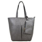 3 In 1 Large Soft Faux Leather Womens Tote Handbags - Dark Grey - Tote Bag