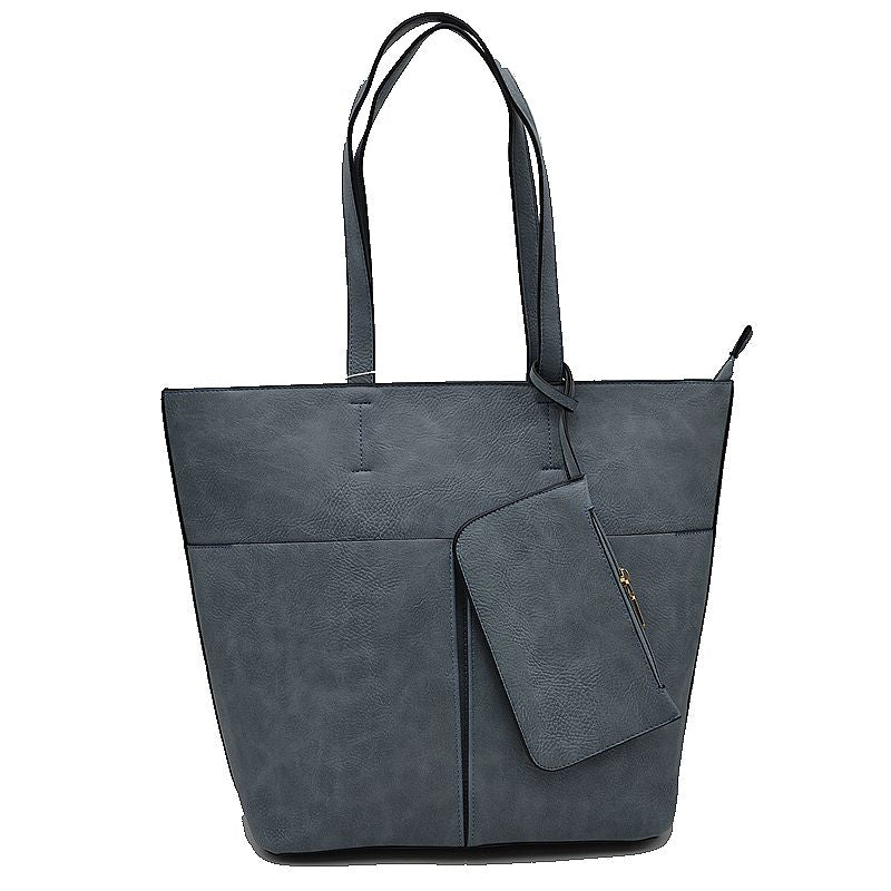 3 In 1 Large Soft Faux Leather Womens Tote Handbags - Royal Blue - Tote Bag