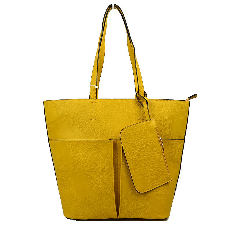 3 In 1 Large Soft Faux Leather Womens Tote Handbags - Yellow - Tote Bag