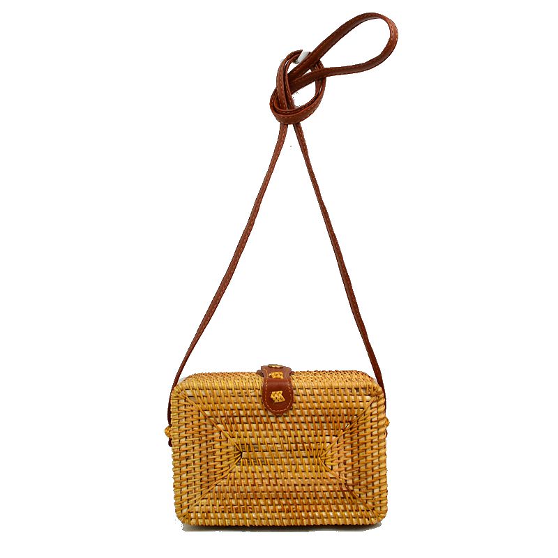 Summer Straw Weave Shoulder Purse | Bohemian Rattan Messenger Bag - Brown - Crossbody Bags