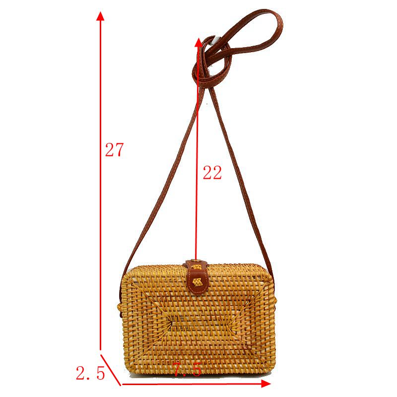 Summer Straw Weave Shoulder Purse | Bohemian Rattan Messenger Bag - Brown - Crossbody Bags